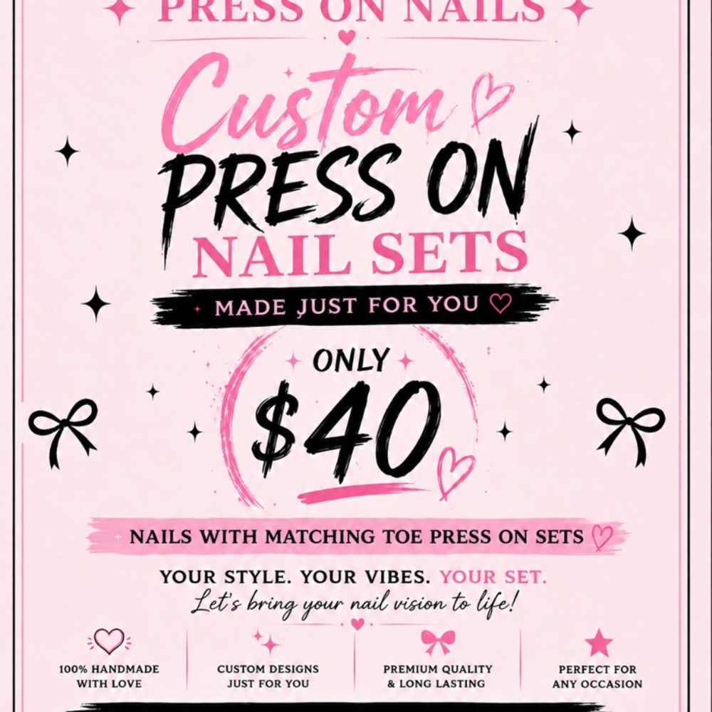 Custom Press On Nail Sets Including Matching Toe Press Ons